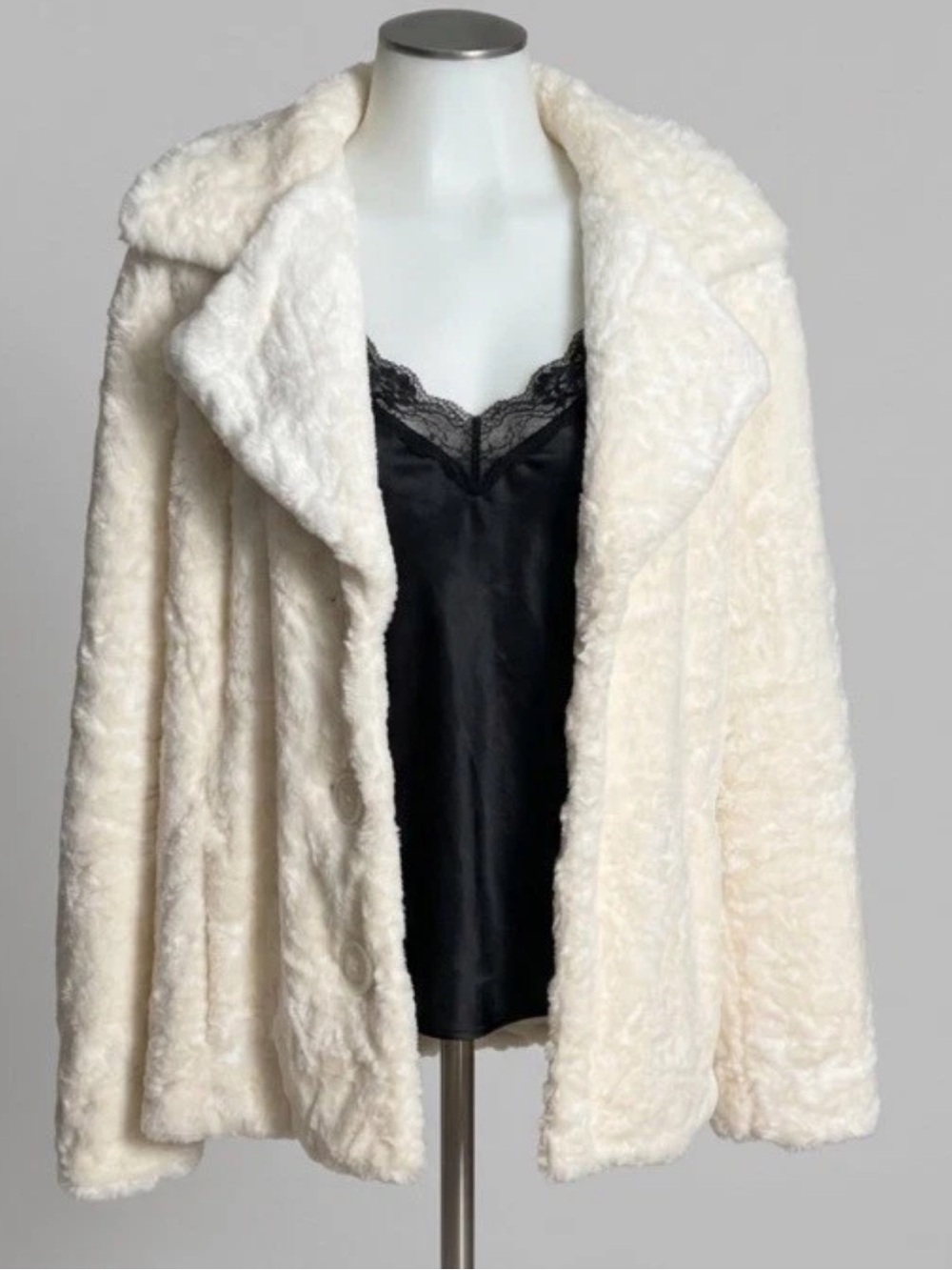 Vintage Y2k Esprit Cream Faux Fur Coat Jacket Mob Wife Womens XL
